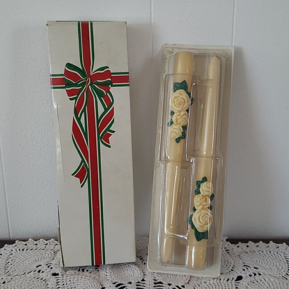 New in Box Vintage Avon Winter Rose 10" Taper Candles with Bayberry Fragrance